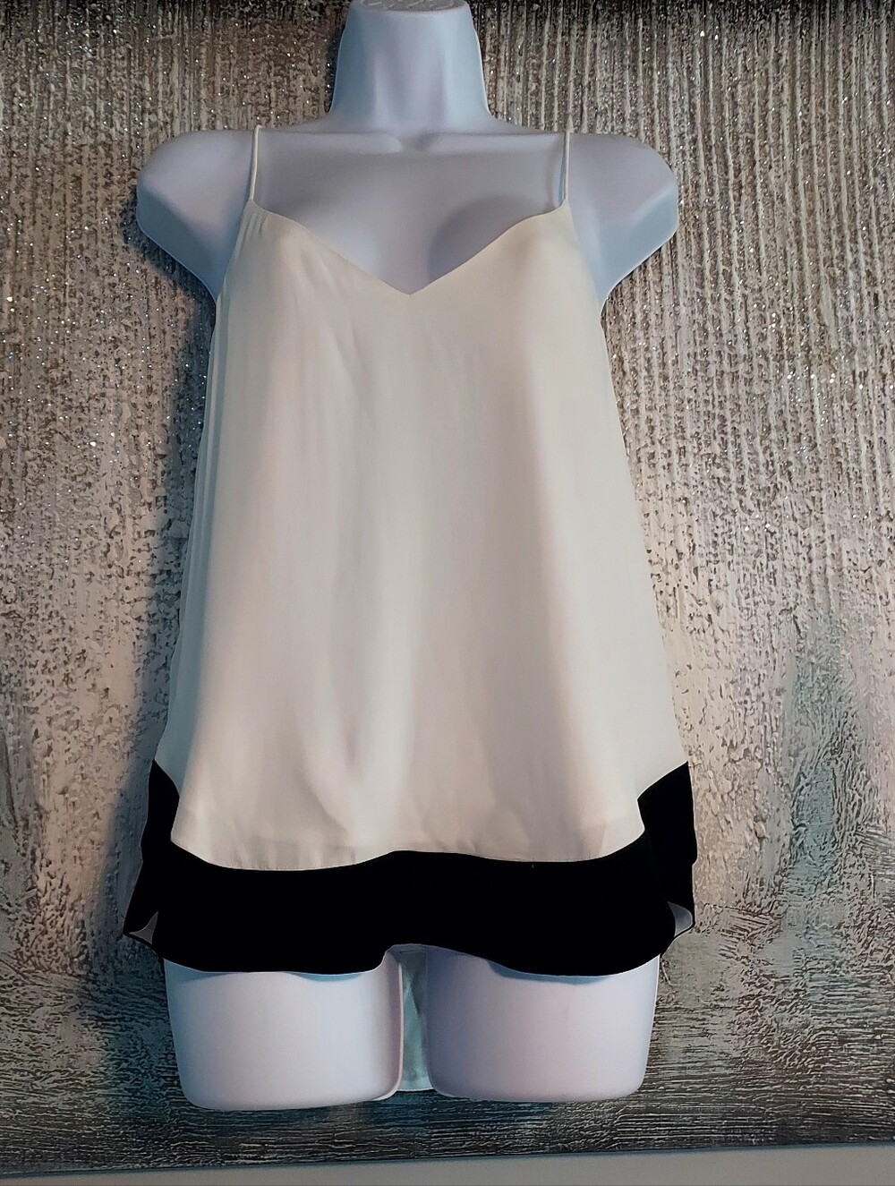 C/MEO Collective Ivory Camisole with Black Layered Hem Sz-S